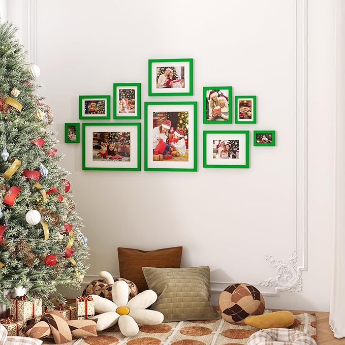 KINLINK 6x8 Picture Frame Grass Green, Solid Wood Frames with Acrylic Plexiglass for Pictures 4x6 with Mat or 6x8 without Mat, Tabletop and Wall Display Photo Frame, 4 Pack