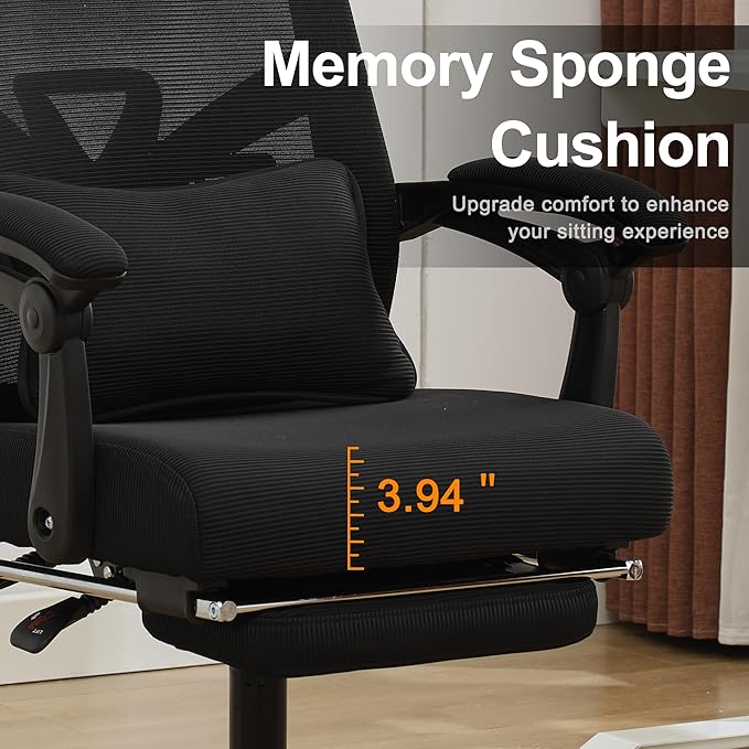 Qulomvs Ergonomic Office Chair with Footrest Home Office Desk Chair with Headrest and Backrest 90-135 Adjustable Mesh Computer Desk Chair with Wheels 360 Swivel Task Chair