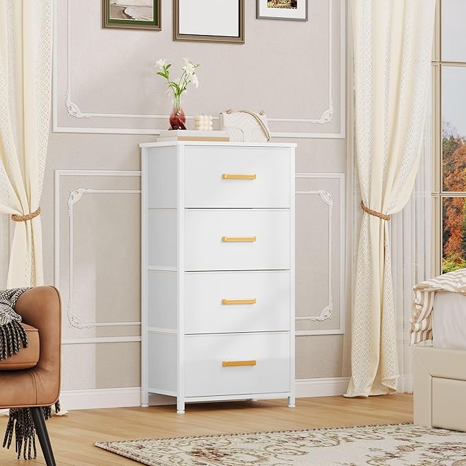 DWVO Dresser with 4 Drawers - Fabric Storage Tower, Organizer Unit for Bedroom, Living Room, Hallway, Closets