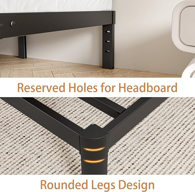 Black Twin Bed Frames 12 Inch, Metal Bed Frame Twin Size No Box Spring Needed, DIY Headboard Holes, Heavy Duty Steel Support 3500 LBS, Noiseless, Round Corner Leg, Storage Space, Easy Assembly