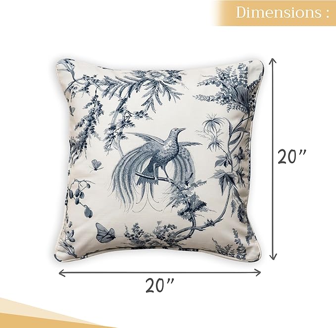 Maison d' Hermine Decorative Pillow Covers 20x20 Inch Square 100% Cotton Throw Pillow Covers with Invisible Zipper Cushion Case for Living Room Couch, Chair, Sofas, Bedroom, Home (Paradise - Delft)