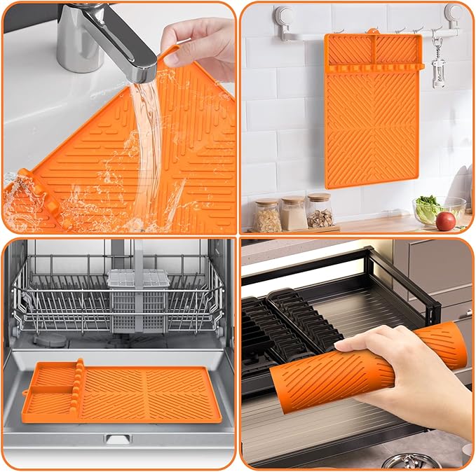 Silicone Griddle Tools Mat for Blackstone, Spatula Mat with Drip Pad Grill Utensil Holder Side Shelf Mat for Kitchen, Cooking, Countertop, Griddle Accessories for Blackstone, 2 Packs