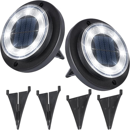 Flacchi Solar Ground Lights - Solar Powered Lights Outdoor Solar Disk Light Waterproof Landscape Light for Patio Yard Pathway Walkway Driveway (Cool White, 2 Pack)