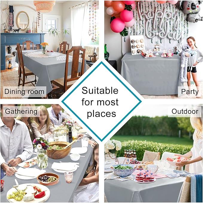 Hiasan Tablecloth for Rectangle Tables - 70 x 140 inch - Waterproof, Spillproof & Wrinkle Resistant Washable Polyester Table Cloth for Dining/Party/Outdoor Picnic, Silver Grey