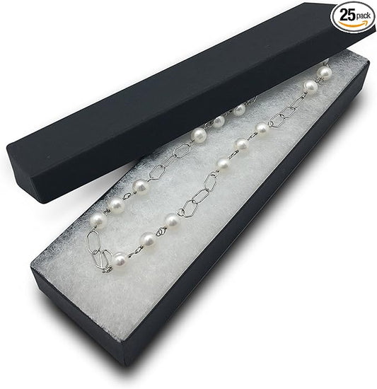 TheDisplayGuys - 25-Pack #82 Cotton Filled Cardboard Paper Jewelry Boxes Gift Case - Matte Black (8.0" x 2.0" x 1.0") - for Shipping or Storage