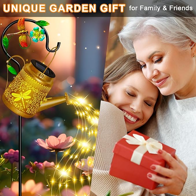 Dragonfly Solar Watering Can Lights, Outdoor Waterproof Outdoor Lantern with Shepherd Hook, Solar Garden Decor for Yard Outdoor Landscape Patio, Mothers Day Gifts Gift for Women Mom Grandma