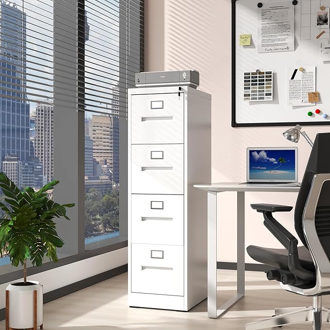 AQY 4 Drawer File Cabinet with Lock,Filing Cabinets for Home Office,Metal File Cabinet 18" Deep Vertical Storage Drawer for Hanging A4/F4/Letter/Legal Size Files, Assembly Require