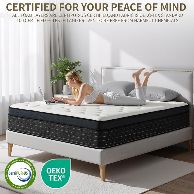 Twin Mattress, 10 Inch Twin Size Mattress in a Box, Hybrid Gel Memory Foam Individual Pocket Springs Matress, Breathable and Fiberglass, Medium Firm Feel, Strong Edge Support, Compact Box Delivery
