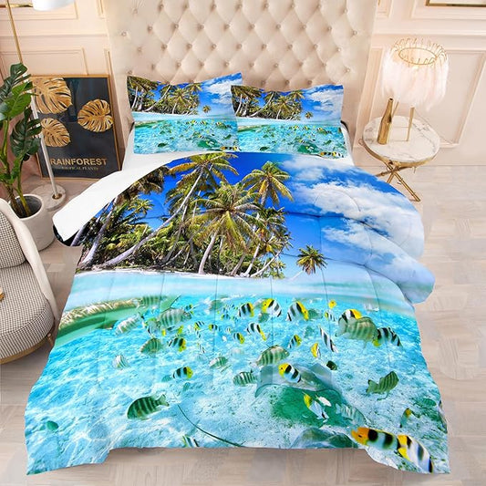 Tailor Shop Coastal Comforter Sets Coastal Bedding Sets Twin Size Beach Themed Fish Bedding Set Sea Ocean Bed Sets with 1 Comforter 1 Pillowcases…