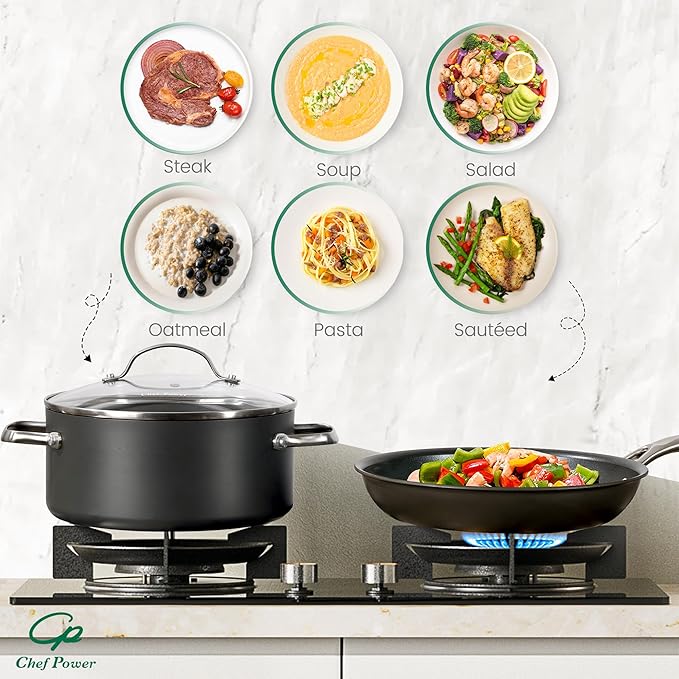 Chef Power Hard Anodized Nonstick Cookware Sets 10 Piece with Stainless Steel Handle, Pots and Pans Set Non Stick, Kitchen Induction Cooking Sets, Dishwasher Safe, Oven Safe, Essential