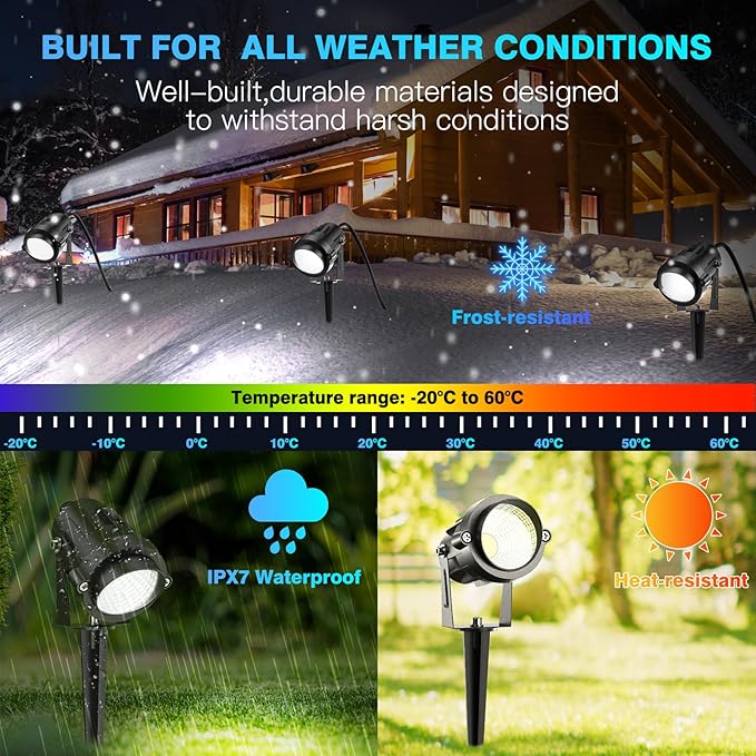 High Brightness 1000LM Outdoor Spot Lights for Yard, 3500K Warm White Spot Lights Outdoor with 4.9FT Electric Cord, 10W LED IP66 Waterproof Landscape Spotlights for Garden Tree Flag - 2 Pack