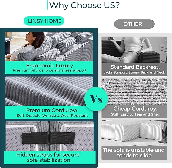 LINSY HOME Convertible Sofa Bed with 2 Pillows & Ottoman, L Shaped Modular Sectional Sleeper Sofa, Folding Sofas Corduroy Couch Bed Compression Sofa for Living Room Apartment, Grey