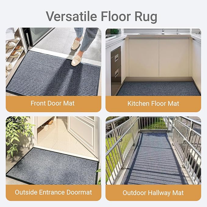 Outdoor Entry Rubber Rug, 6'x4' Commercial Heavy Duty Rubber Large Exterior Door Mat, Industrial Non-Slip Waterproof Welcome Floor Mats for Garage, Kitchen, Patio, Charcoal Grey 72" x 48"