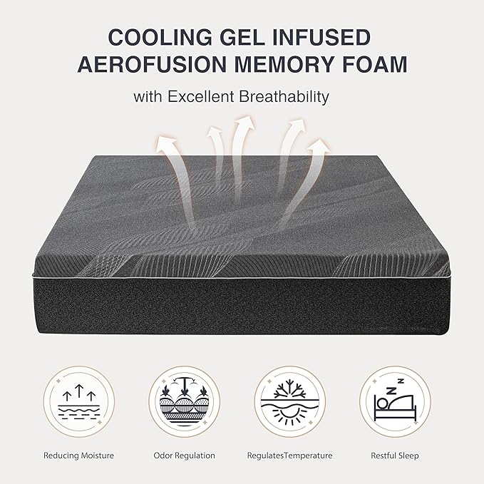 King Mattress 10 Inch Charcoal Memory Foam in a Box, CertiPUR-US Certified Fiberglass Free, Gel Double Mattress, Made in The USA of US Foam, 80" × 76" × 10", Medium