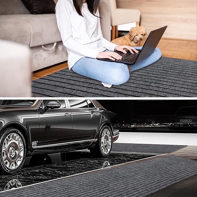 4' x 62' Runner Rugs with Rubber Backing, Indoor Outdoor Utility Carpet Runner Rugs, Stripe Gray, Can Be Used as Aisle for The RV and Boat, Laundry Room and Balcony