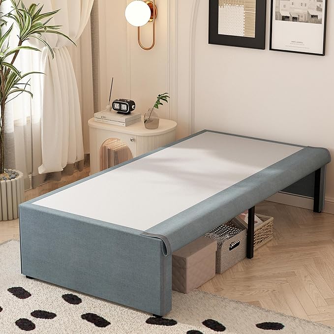 Twin Bed Frames with Fabric Cover 18 Inch, Heavy Duty Metal Bed Frame Twin, No Box Spring Needed, Support Up to 2500 lbs, Easy Assembly, Noise Free, Black