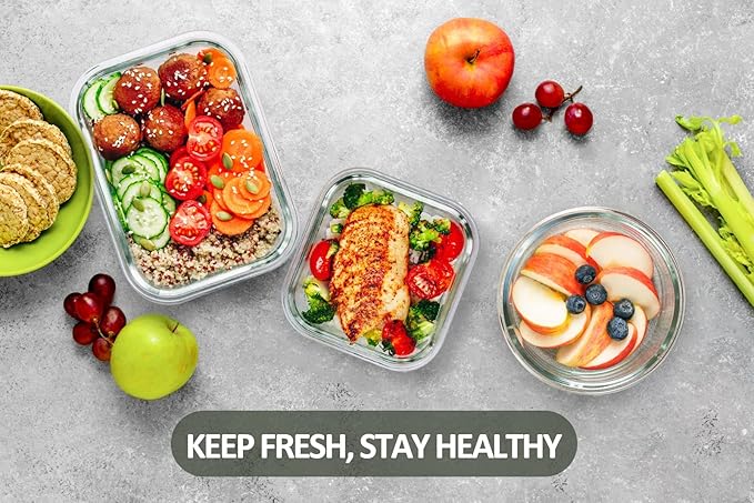 M MCIRCO 24-Piece Glass Food Storage Containers with Upgraded Snap Locking Lids,Glass Meal Prep Containers Set - Airtight Lunch Containers, Microwave, Oven, Freezer and Dishwasher, Blue