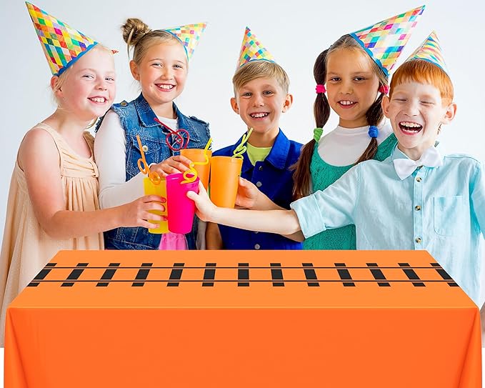 6 Pcs Train Party Decorations Railroad Track Tablecloths Train Birthday Party Supplies 54 x 108 Inch Plastic Table Covers for Railroad Track Western Theme Birthday (Multicolor)