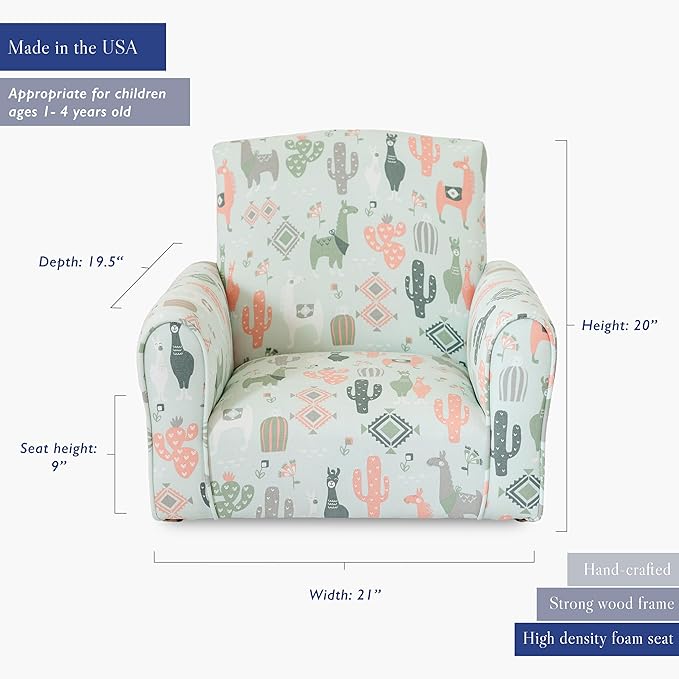Toddler Personalized Armchair, Kids Upholstered Rocking Chair with Personalization, Toddler Chair with Personalized Name, Comfy Child Armchair, (Llama Print, Rockers)