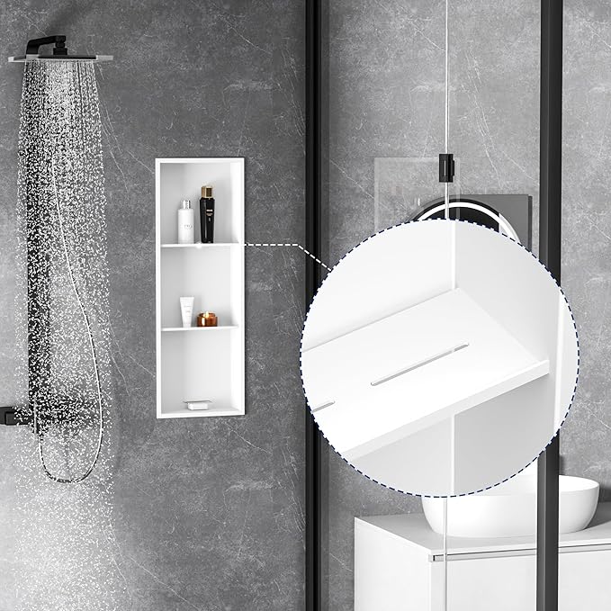 Stainless Steel Shower Niche 12" X 36", No Tile Needed Wall Niche Three-Tier, Recessed Shower Shelf for Bathroom Storage, Matte White