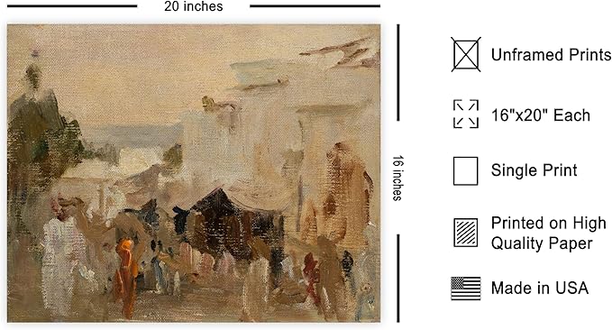 Poster Master Vintage The Bazaar Painting Poster - Retro Street in Udaipur Print - India Art - Cityscape Art - Farmhouse Art - Abstract Art - Office or Living Room Wall Decor - 16x20 UNFRAMED Wall Art