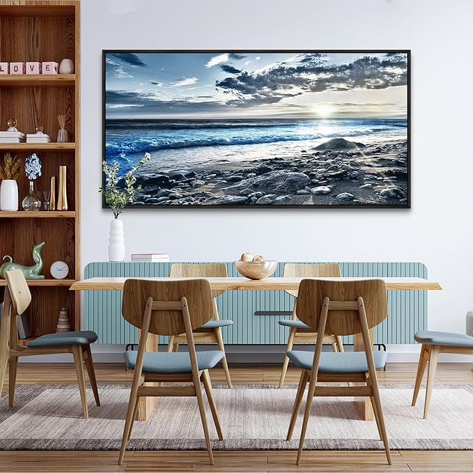 Wapluam Large Canvas Prints - Wall Decorations for Living Room, Bedroom, Office - Blue Sea Scenery Artwork - Framed Beach Posters