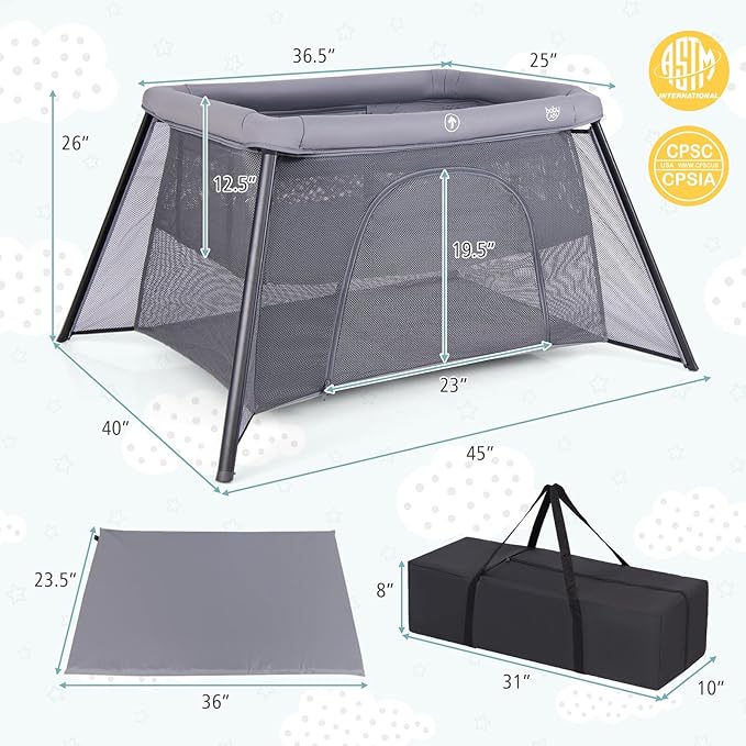 BABY JOY 2 in 1 Travel Crib, Portable Baby Playpen with Soft Washable Mattress, Foldable Pack and Play Lightweight Installation-Free Home Playard with Carry Bag, for Infants & Toddlers Indoor Outdoor