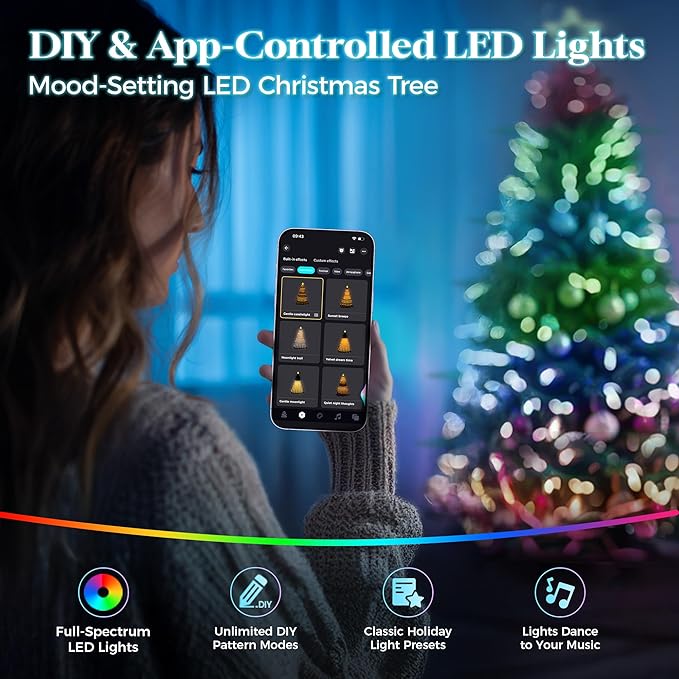 HOLLO STAR 7.5 ft Prelit Christmas Tree with 700 LED Lights, App Control, Aspen Artificial Christmas Tree, Multi-Color RGBW Lights, 2928 PE & PVC Branch Tips, for Home, Party