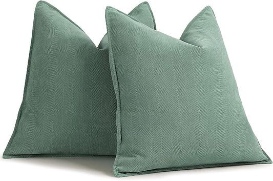 ZWJD Dusty Green Pillow Covers 20x20 Set of 2 Chenille Throw Pillow Covers with Elegant Design Soft and Luxurious Decorative Throw Pillows for Couch, Bed, and Home Decor