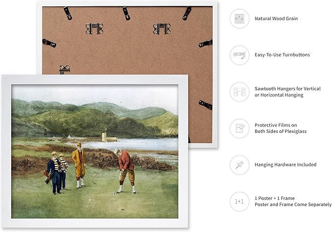 Poster Master Golf Course Print - The Putting Green Painting Poster - Golf & River Art - Landscape Wall Design - Sports Art - Great Office or Living Room Wall Decor - 16x20 White Framed