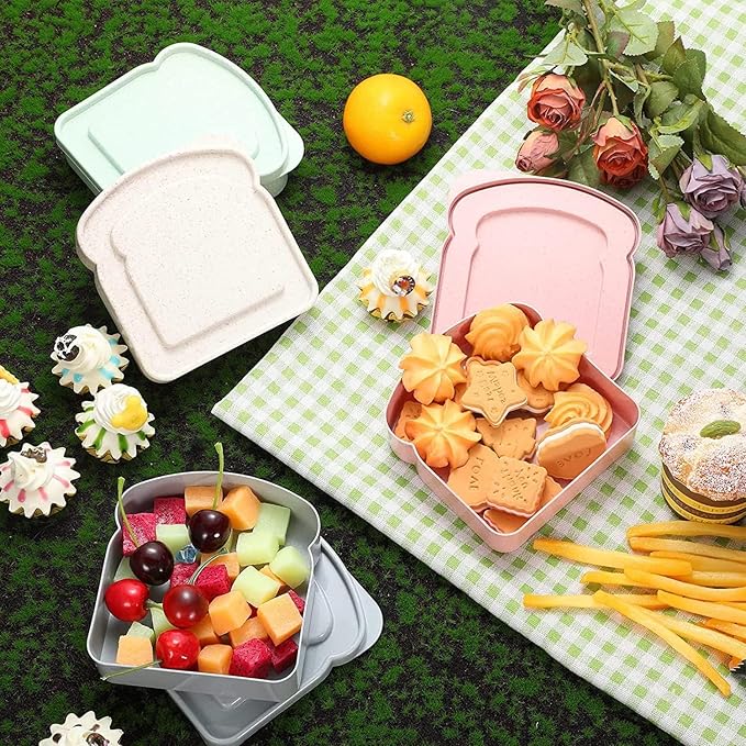 NADUSEP Sandwich Containers, Sandwich Containers for Lunch Boxes Plastic Toast Shape Food Storage Sandwich Box with Lid, BPA Free and Reusable, Microwave & Dishwasher Safe, for Family or Adults
