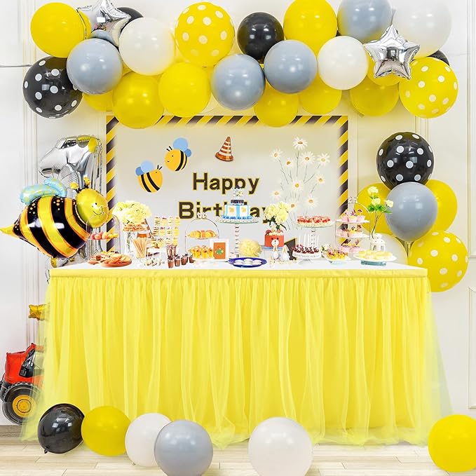 Suppromo Yellow Tulle Table Skirts for Rectangle Tables or Round Tables 9ft Tutu Table Skirts for Birthday Party Girls Boys Baby Shower Wedding Cake Dessert Decorations