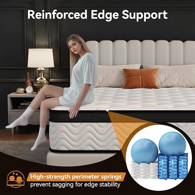 Queen Mattress 12 Inch, Queen Size Memory Foam Mattress in a Box, Hybrid mattresses with Independent Pocket Coils for Motion Isolation & Silent Sleep, Medium Firm,CertiPUR-US,100 Nights Trial