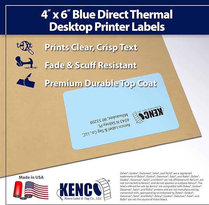 4" X 6" Direct Thermal Perforated Stickers Labels for Shipping Labels, Inventory, and Color Coding - Compatible with Zebra, Rollo, Godex and More (Blue, 24 Rolls)