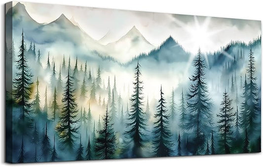 Lapremoly Large Wall Art For Living Room Bedroom Canvas Prints Wall Decor Office Modern Wall Painting Fog Forest Landscape Pictures Ready To Hang Home Decor Artwork Abstract Wall Decorations 48"X24"