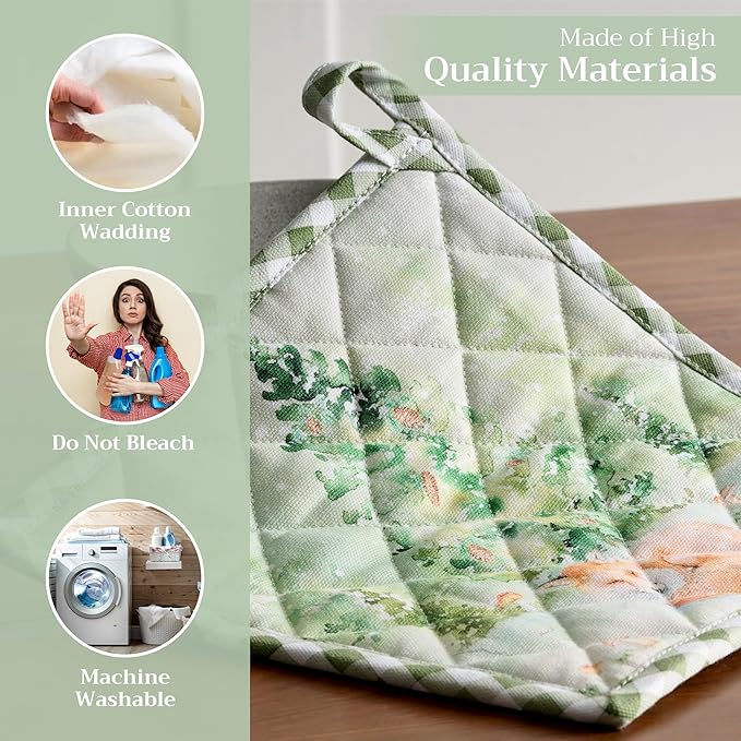 Maison d' Hermine Pot Holders 100% Cotton Heat Resistant Potholders 8" x 8" Hot Pads with Loop for Thanksgiving Christmas Decorations BBQ Cooking Baking Handling Hot Pans (Pack of 1, Winter Mornings)