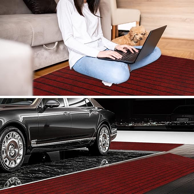 3' x 32' Runner Rugs with Rubber Backing, Indoor Outdoor Utility Carpet Runner Rugs, Stripe Red, Can Be Used as Aisle for The RV and Boat, Laundry Room and Balcony