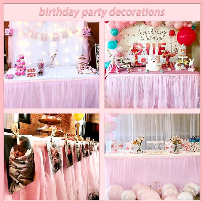 Suppromo 6ft Pink Tulle Table Skirt Baby Shower Tablecloth for Rectangle Tables or Round Tables Pink Ruffle Tutu Table Skirts Desk Skirt for Princess Girls Birthday Party Cake Dessert Decorations