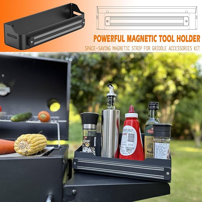 Magnetic Griddle Grill Caddy Organizer,Grill Caddy with Magnetic Tool Holder for Grilling BBQ,Space Saving Magnet Utensils Holder for Outdoor Blackstone Griddle