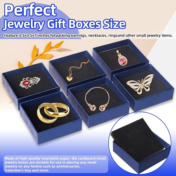 Glarks 12pcs Baby blue Jewelry Gifts Boxes Kit, 3.5 x 3.5 x 1.1in Jewelry Boxes for Ring Earring Jewelry, Christmas, Birthday, Anniversaries, Valentine’s Day, Mother’s Day and Other Festivals