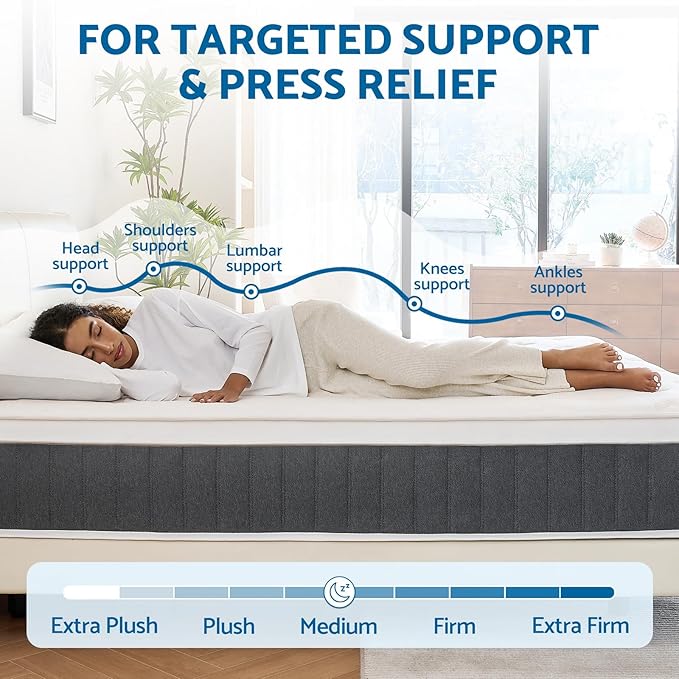 Queen Mattress, 12 Inch Hybrid Mattresses with Pocket Springs, Medium Firm Queen Size Mattress in a Box, Upgraded Support