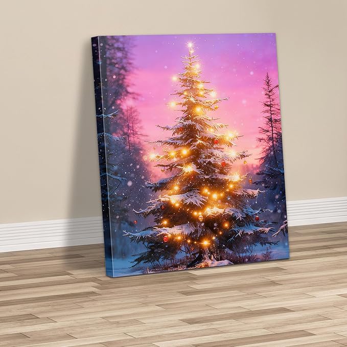 Framed Christmas Pictures Wall Decor,Vintage Pine Tree Prints,Winter Christmas Canvas Wall Art Decoration for Bedroom Bathroom Living Room Rustic Xmas Holiday Gifts (Christmas Tree 18, 16'' X 24'')