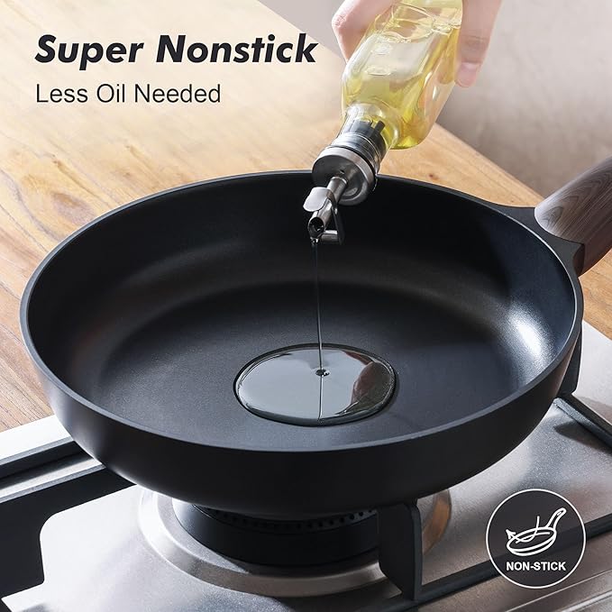 SENSARTE Nonstick Frying Pan Skillet with Lid 9.5Inch Non Stick Omelette Pans, Healthy Kitchen Cooking Chef's Pan with Cover, Free of Intentionally Added PFOA/PFOS, Induction Compatible, Black