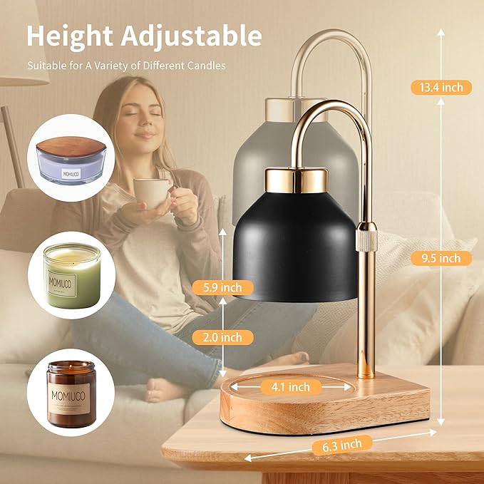 Candle Warmer Lamp with Timer Dimmer, House Warming Gifts New Home Decor, Gifts for Mom, Wax Melt Warmer for Jar Candles, Adjustable Height with 2 Bulbs