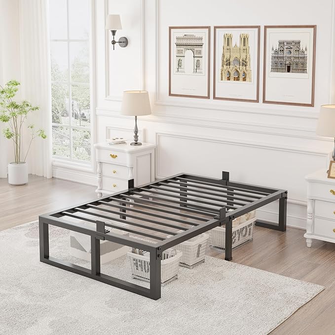 Twin XL Size Bed Frame, 14 Inch Heavy Duty Support 3500 lbs Metal Platform, No Box Spring Needed/Noise Free/Non-Slip/Steel Slat Support/Easy Assembly