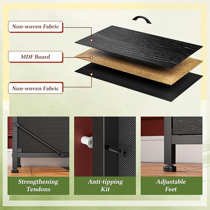 Dresser for Bedroom with 16 Fabric Drawers Long Dresser with Charging Station TV Stand for 60" TV Dressers & Chest of Drawers for Bedroom, Living Room, Closet, Black