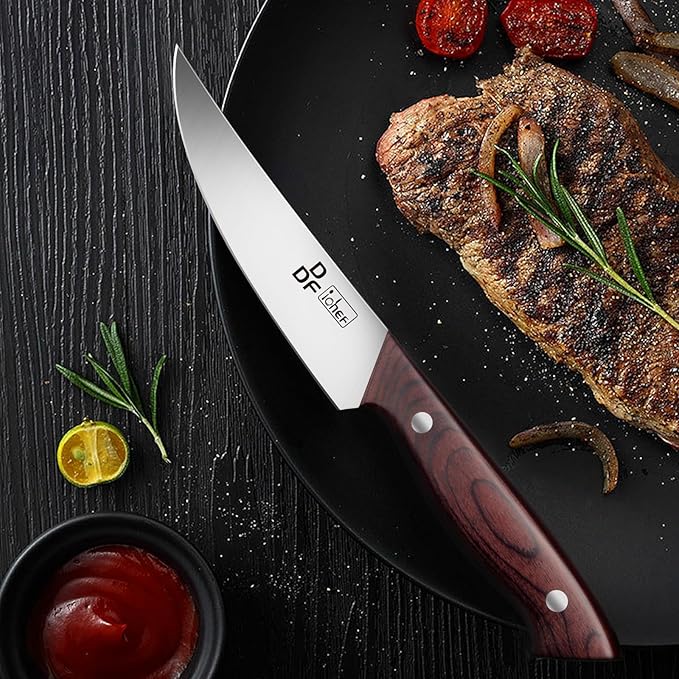 DDF iohEF Steak Knives Set of 6, Non-serrated Steak Knife 4.5 Inch High Carbon Japanese Stainless Steel Kitchen Steak Knife 6 Pieces Dinner Knives Ultra Sharp with Ergonomic Handle and Gift Box