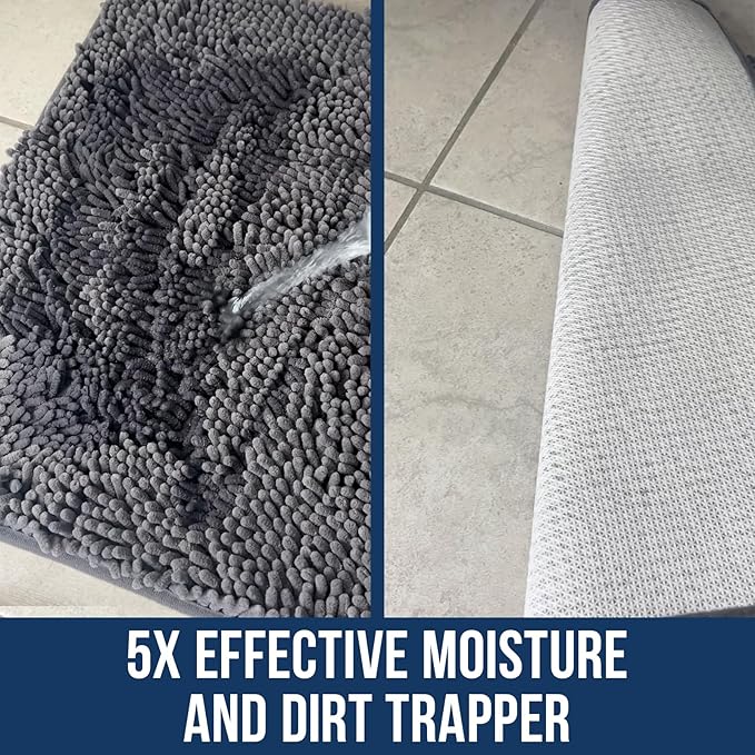 Muddy Mat Chenille Bathroom Rugs Quick Dry Microfiber Mats Non Slip Washable, Extra Thick, Soft and Highly Absorbent Bath Mats for Bathroom, Kitchen, and Shower Floor - Grey XL 59"X35"