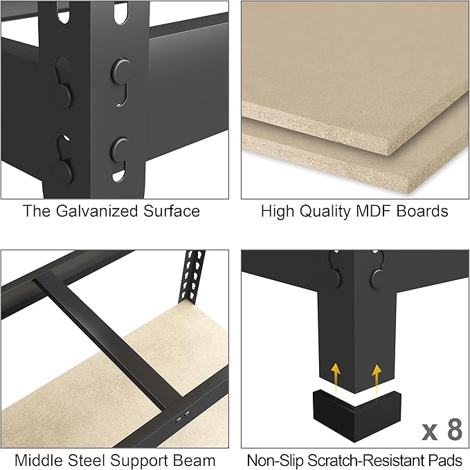 PrimeZone 4 Tier 36" W x 16" D x 55" H Storage Shelves - 4 Pack Adjustable Garage Storage Shelving, Heavy Duty Metal Storage Utility Rack Shelf Unit for Warehouse Pantry Closet Kitchen, Black