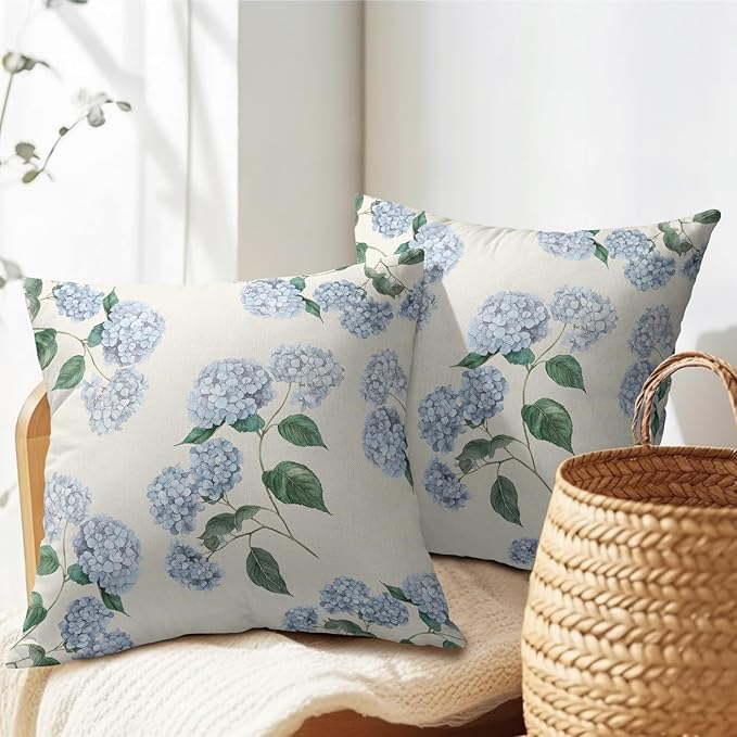 Kawani Blue Hydrangea Pillow Covers 24x24 Inch Set of 2 Blue Floral Outdoor Decorative Throw Pillow Covers Rustic Flower Pillowcases Spring Summer Cushion Covers for Home Couch Decor